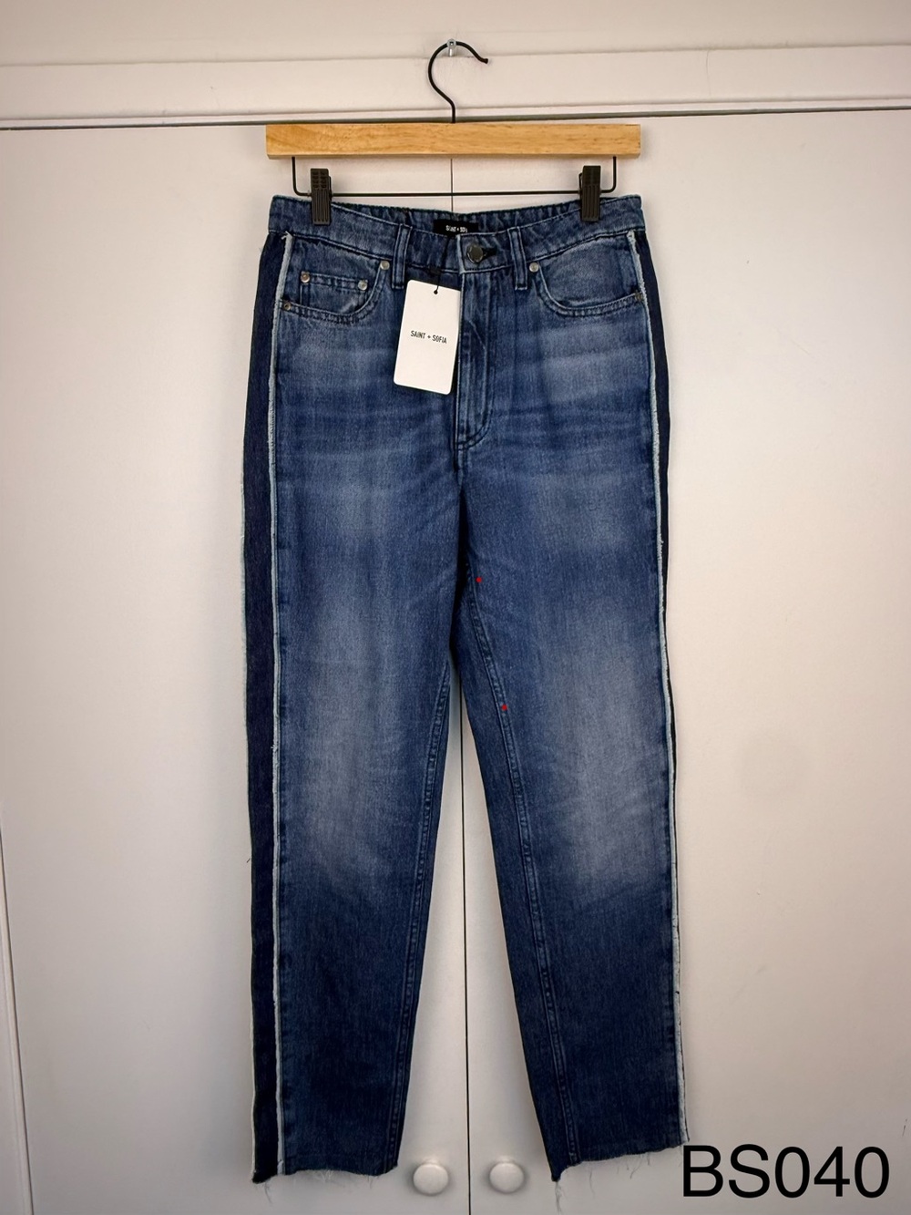 Saint + Sofia Hayley Side Panel Jeans Mid Blue Size 28 NWT